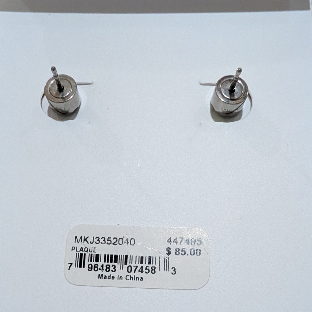 MICHAEL KORS MK Logo Silver Stainless Steel Stud Earrings - Picture 3 of 5